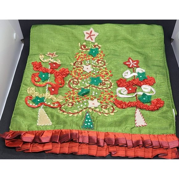 Pier 1 Imports Green Christmas Tree Ribbon Table Runner - Picture 2 of 8